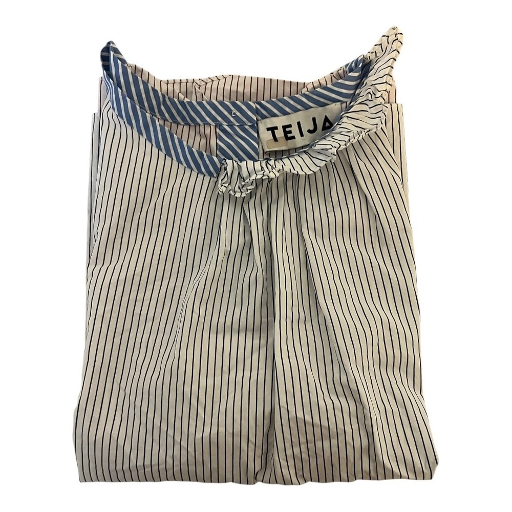 Teija Women's‎ Sleeveless Blouse White Pinstripe Top 14 London Striped Cotton